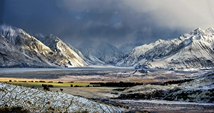 Snowy mountains in Rangitata River Valley