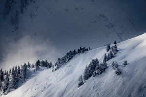 Category Mountain Landscapes Prints: Snowy winter landscape with fog Baad