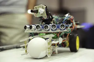 Sofia, Bulgaria - December 17, 2016: A race robot during an open competition of self-made robots among school students