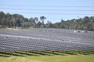 Solar farm panels and infrastructure at Lower Wonga in the South Burnett district of Queensland