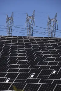 Solar farm panels and infrastructure at Lower Wonga in the South Burnett district of Queensland