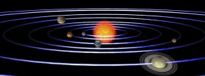 Solar system with the sun in the center and the planets mercury