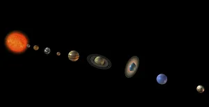 Solar system with the sun and the planets mercury