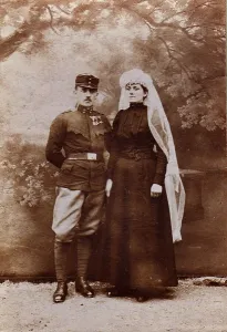 Soldier with his wife, historical photograph