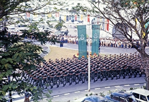 Soldiers marching to celebrate National Day, Singapore, Asia 1970, Asia