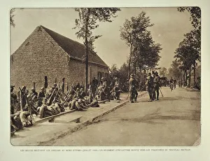 Soldiers at rest on the way to Ypres to relieve the English infantry in Flanders during the First World War