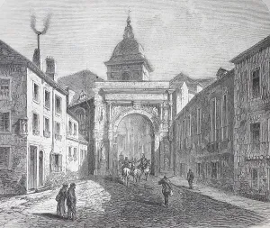 Soldiers riding through the gate