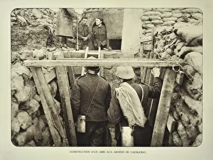 Soldiers at shelter in trench at Kaaskerke in Flanders during the First World War