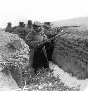 Soldiers in a trench, historic photograph