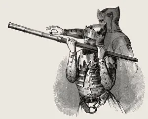 Two soldiers using a hand cannon