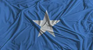 Framed Print : Somalia flag with fabric texture background