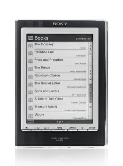 Sony Reader with a list of books on its display