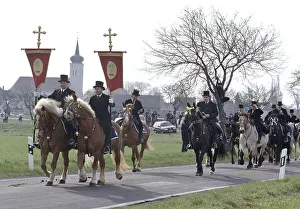 Sorbian Easter riders ride their horses on Easter Sunday in Wittichenau