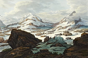 Source of the Middle Rhine called Froda, Rein da Medel, Reno di Medel, Medelser Rhein, the longest source river of the Rhine, Ticino, Grisons, Switzerland, view around 1830