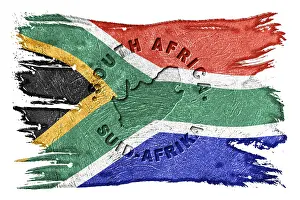 South Africa Flag with Map Brush Stroke