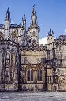 South side of Batalha monastery with towers and Batalha tracery