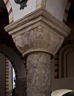 Category Historic EN Prints: South-east Romanesque column in the nave with personifications of the virtues