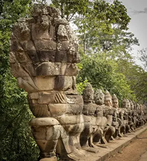 Framed Print : South gate to angkor thom in Cambodia is lined with warriors and demons Framed Print : South gate to angkor thom in Cambodia is lined with warriors and demons