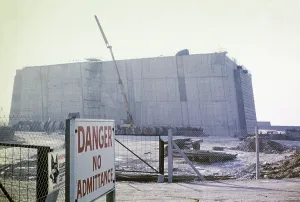 Southern anchorage of the Humber Bridge under construction, Lincolnshire, England, UK 1970s