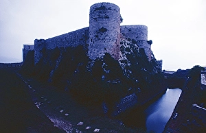 Southwest corner of the upper castle, Krak des Chevaliers, Homs, Syria, May 1987, vintage, retro, old, historical, Asia