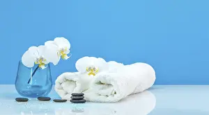 Spa Moth orchid with soft towel and massage stones setting