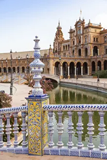 Spain, Seville. Spain Square, a landmark example of the Renaissance Revival style in Spanish architecture