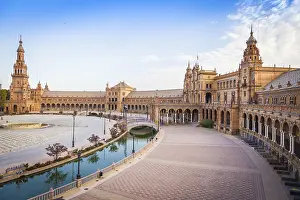Spain, Seville. Spain Square, a landmark example of the Renaissance Revival style in Spanish architecture
