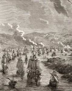 The Spanish fleet at Cagliari, Sardinia