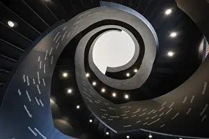 Spiral staircase printed with Finnish words