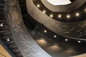 Spiral staircase printed with Finnish words