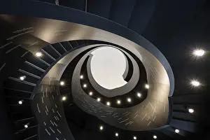 Spiral staircase printed with Finnish words