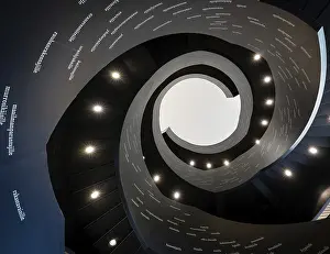 Spiral staircase printed with Finnish words