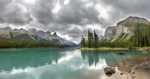 Spirit Island, shores of Maligne Lake