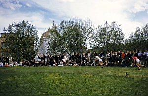 Sports day athletics events Melbourne Grammar School, Melbourne, Victoria, Australia 1956 Boys running