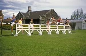 Sports Day Athletics events Melbourne Grammar School, Melbourne, Victoria, Australia 1956 Hurdles for boys