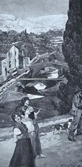 Spring day in San Remo, Italy, three young woman walking