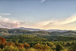 Spring landscape with Russian Caucasus green mountains