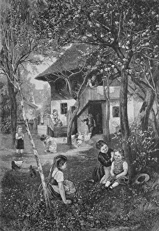 Springtime on the farm, historical engraving, 1880