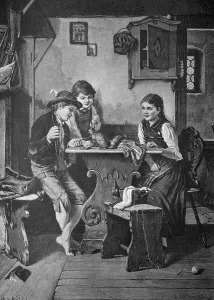 Squirrel as a pet, historical illustration