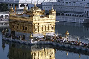 Sri Harimandir Darbar Sahib or Golden temple reflected in Amrit sarovar or pond