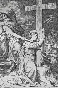 St. Barbara, historic steel engraving from 1860