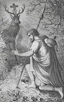 St. Hubert, historic steel engraving from 1860