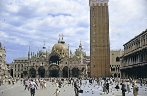 St Mark's Square, Piazza san Marco, Venice, Italy, Europe 1956 colourised image from Ektachrome slide, Europe