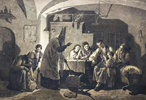 St. Nicholas visits the family and asks the child if he is well and he can give him nuts
