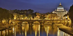 St. Peter's Basilica, in front Ponte Sant'Angelo bridge and the Tiber