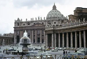 St Peter's Cathedral, Rome, Italy, 1974 People and cars in the square, Europe