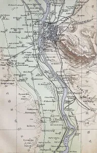 Stadtplan, city map from the year 1892: Cairo and the Pyramids