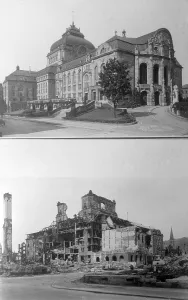 Stadttheater Freiburg in front of and after the destruction