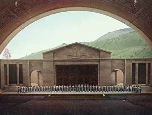 Stage of the Passion Play House with the cast