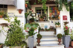 Staircase with many different flower pots